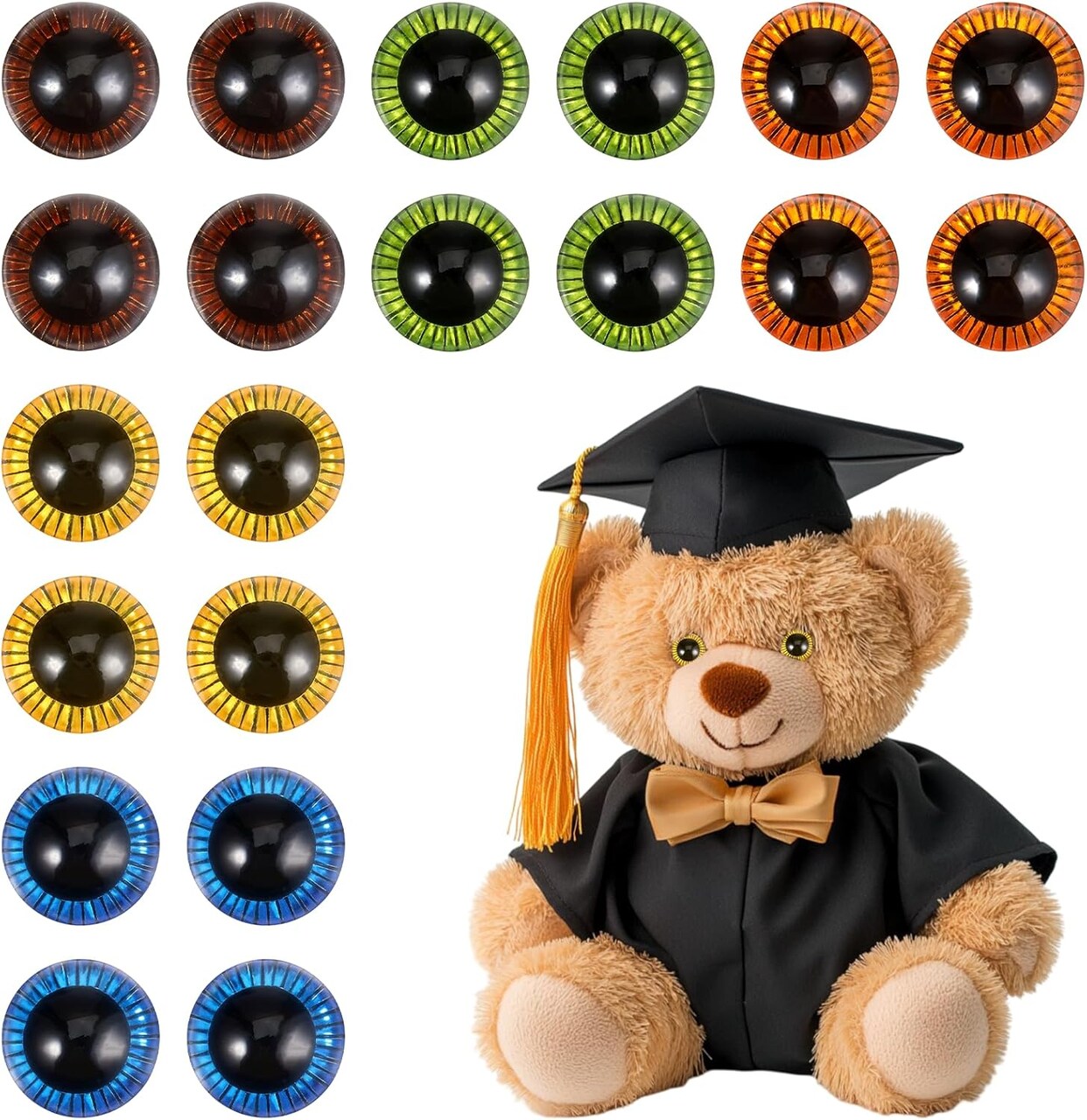 20Pcs 15mm Colored Safety Eyes for Amigurumis – Resin Craft Eyes with Washers for Crochet Dolls, Bears, and Stuffed Animals